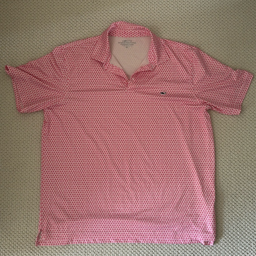 Vineyard Vines OTG Sankaty Polo Pink and White XL